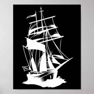 Affiche Dessin au trait de navigation de plaisance océan m