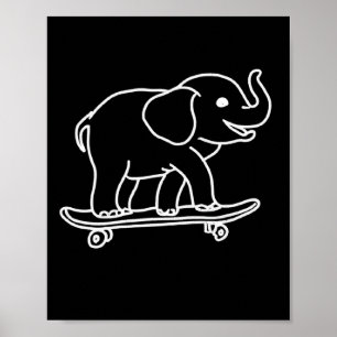 Affiche Dessin au trait de planche à roulettes éléphant