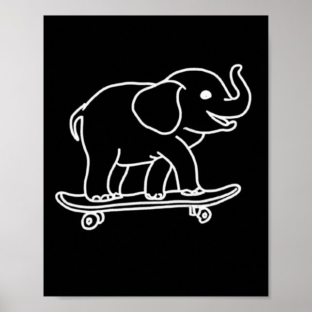 Affiche Dessin au trait de planche à roulettes éléphant (Devant)