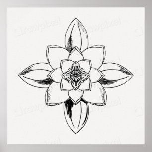 Affiche Dessin au trait noir et blanc de fleur de nénuphar