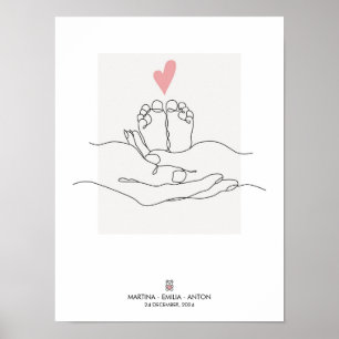 Affiche Dessin au trait unique de pieds de bébé pour la dé