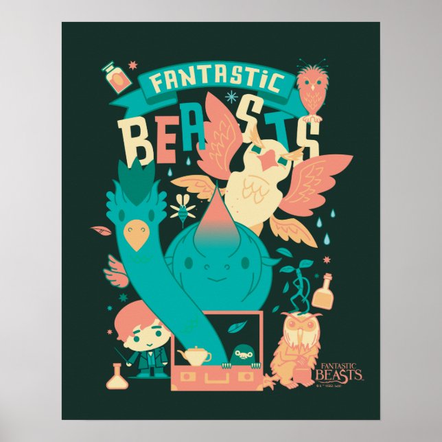 Affiche Dessin Bêtes Fantastiques Avec Newt Scamander (Devant)