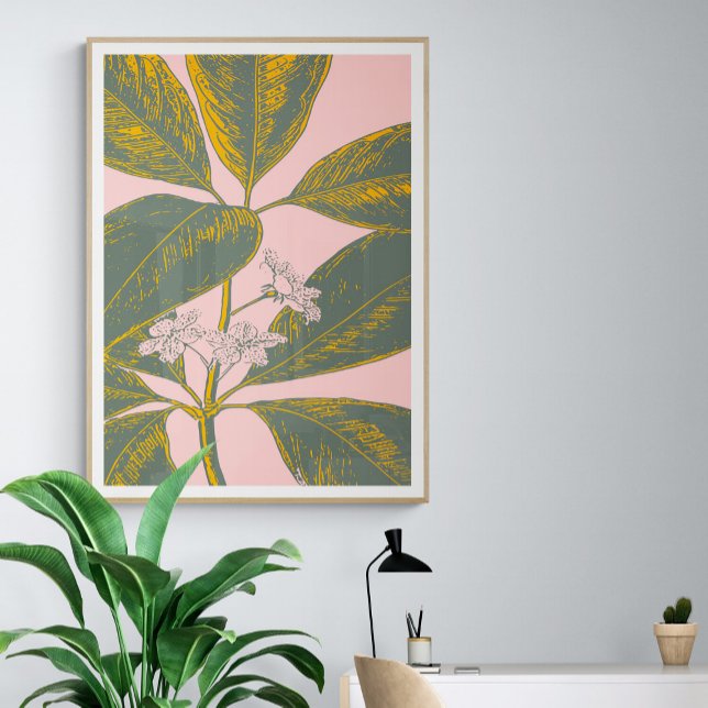 Affiche Dessin botanique rose et vert Palm Frond (Créateur téléchargé)