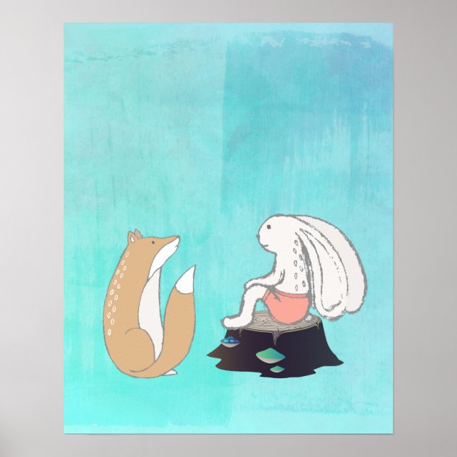 Affiche Dessin cartographique BFF Fox et Rabbit (Devant)