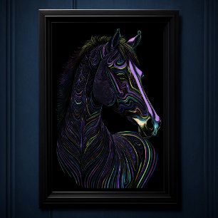 Affiche Dessin coloré Abstrait d'un cheval 2:3 violet