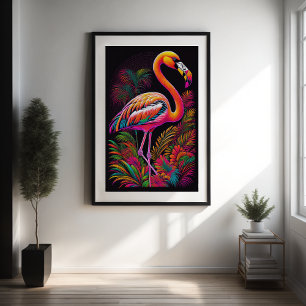 Affiche Dessin coloré Abstrait d'un Flamant rose 2:3 II