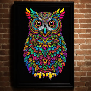 Affiche Dessin coloré Abstrait d'un hibou 2:3