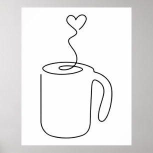 Affiche dessin continu de la soucoupe de tasse de café cha