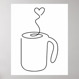 Affiche dessin continu de la soucoupe de tasse de café cha