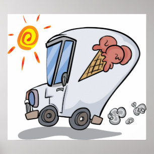 Affiche Dessin Crème de glace Camion Amusant Dessert d'été