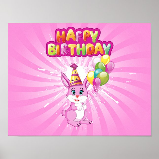 Affiche Dessin d'anniversaire de Bunny rose (Devant)