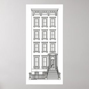 Affiche Dessin d'appartement classique avec perron à New Y
