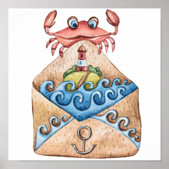 Affiche Dessin d'aquarelle de crabe (Devant)