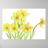 Dessin d'aquarelle du jardin jonquille printanière