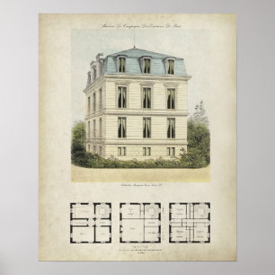 Affiche Dessin d'architecture vintage Paris France n° 1