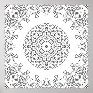 Affiche Dessin d'art de coloriage de mandala à motif circu