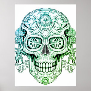 Affiche Dessin d'art de crâne de sucre Steampunk pour adul