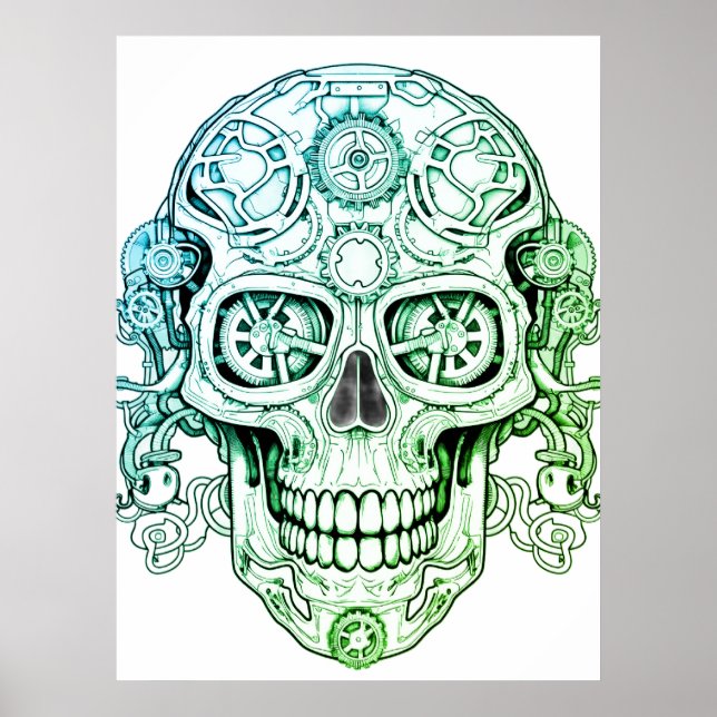 Affiche Dessin d'art de crâne de sucre Steampunk pour adul (Devant)