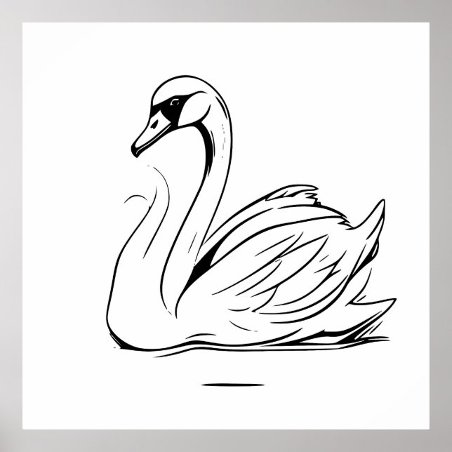 Affiche Dessin d'art de la ligne blanche de cygne mignonne (Devant)