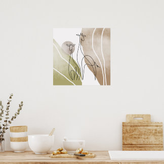 Affiche Dessin d'art en ligne continue minimaliste Giraffe