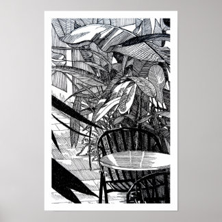 Affiche Dessin d'art en ligne de feuilles tropicales botan