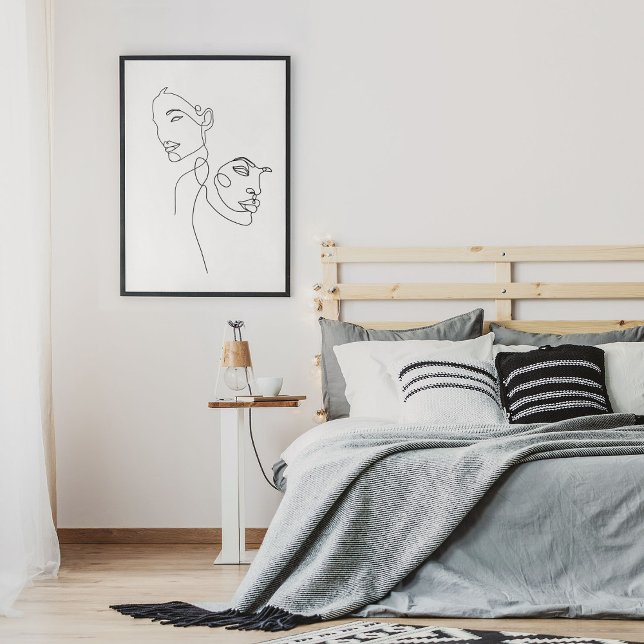 Affiche Dessin d'art minimaliste Abstrait face (Minimalist Abstract Face Portrait Line Art Drawing Poster)