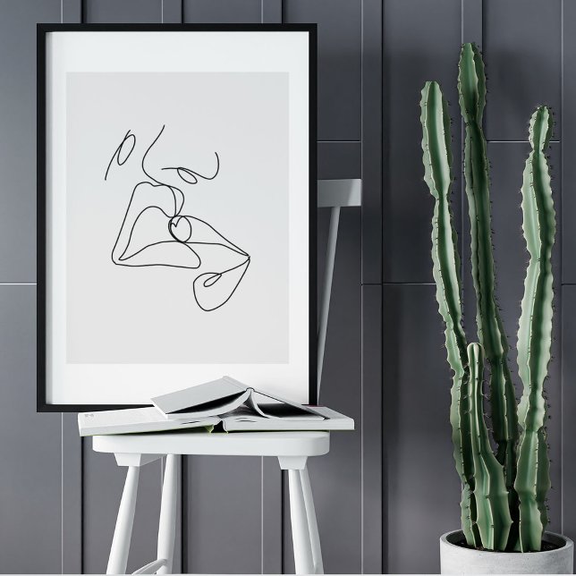 Affiche Dessin d'art minimaliste Abstrait face (Minimalist Abstract Face Portrait Line Art Drawing Poster)