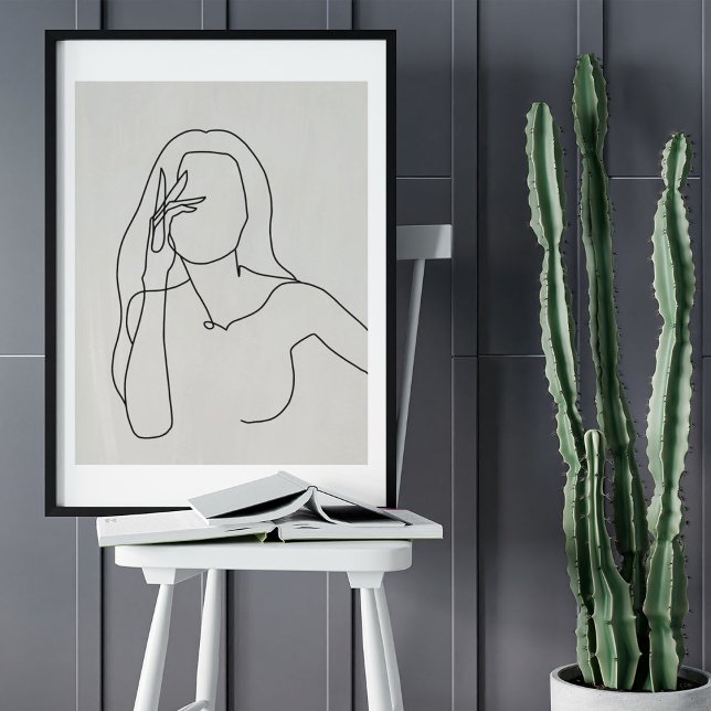 Affiche Dessin d'art minimaliste Abstrait face (Minimalist Abstract Face Portrait Line Art Drawing Poster)