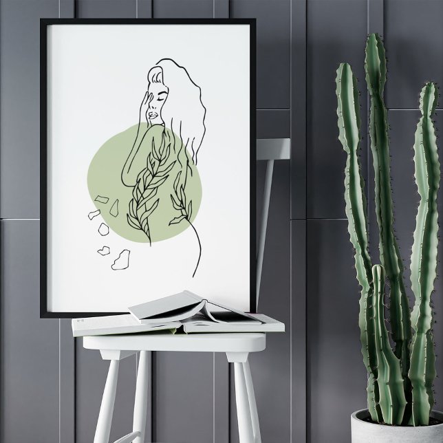 Affiche Dessin d'art minimaliste Abstrait face (Minimalist Abstract Face Portrait Line Art Drawing Poster)