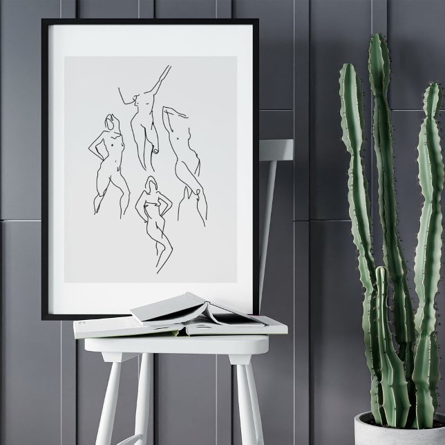 Affiche Dessin d'art minimaliste Abstrait face (Minimalist Abstract Face Portrait Line Art Drawing Poster)