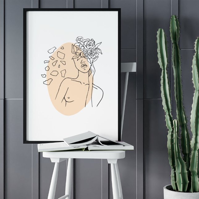 Affiche Dessin d'art minimaliste Abstrait face (Minimalist Abstract Face Portrait Line Art Drawing Poster)