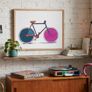 Affiche Dessin d'art moderne coloré de la ligne de vélo