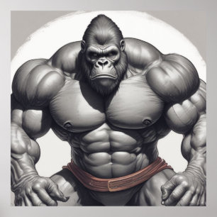Affiche Dessin d'art pop de Gorilla Bodybuilder