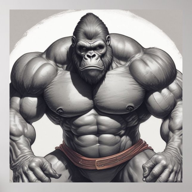 Affiche Dessin d'art pop de Gorilla Bodybuilder (Devant)