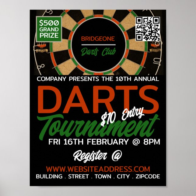 Affiche Dessin, Darts Tournament Publicité (Devant)