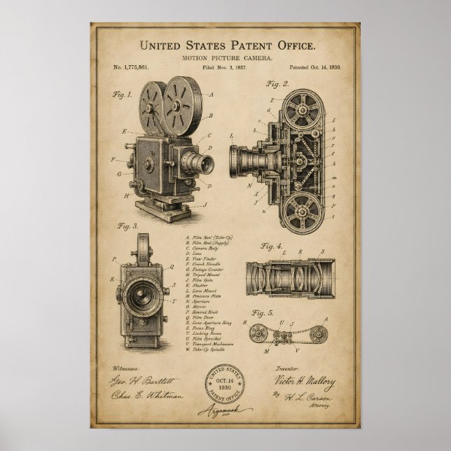 Affiche Dessin de brevet de caméra vintage (Devant)