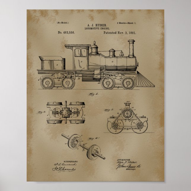 Affiche Dessin de brevet Locomotive Train (Devant)