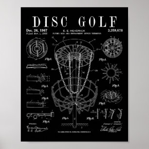 Affiche Dessin de brevet vintage croqué de disque de golf 