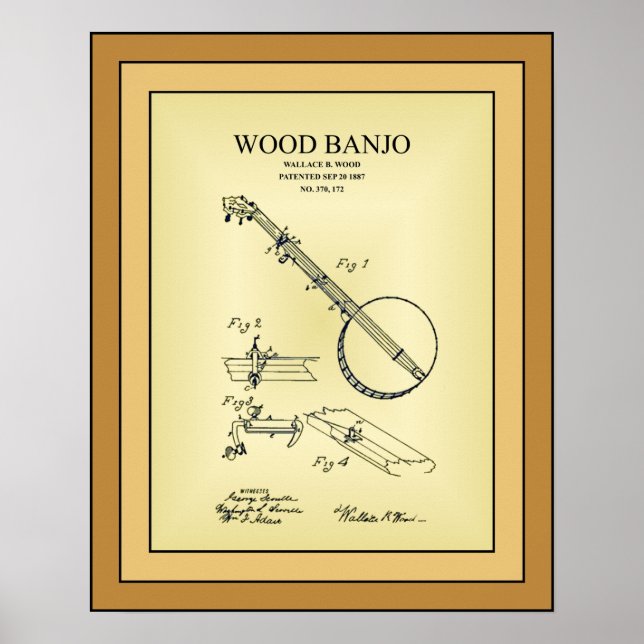 Affiche Dessin de brevet ~ Wallace B. Wood ~ Wood Banjo ~  (Devant)