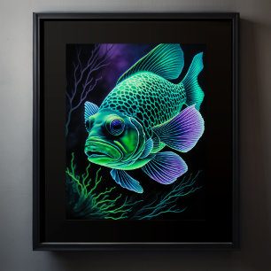 Affiche Dessin de chaloupe de poisson sur le vert noir