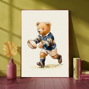Affiche Dessin de chambre d'enfant Teddy Bear Rugby Animal