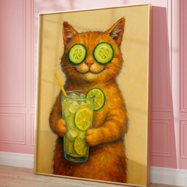 Affiche Dessin de chat drôle, Chat relaxant drôle (Funny cat art, Cat Lover Poster)