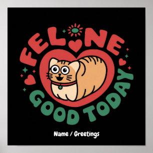 Affiche Dessin de chat fantaisiste bonne journée féline
