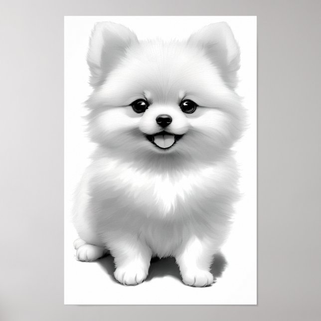 Affiche Dessin de chien bébé Pomeranian mignon (Devant)