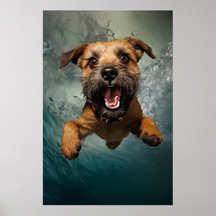 Affiche Dessin de chien joueur nageant sous l'eau