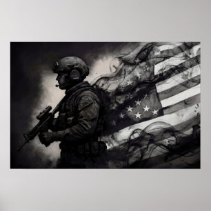 Affiche Dessin de drapeau américain à l'encre de fumée mil