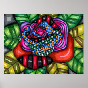 Affiche Dessin de fleur d'art original rose abstrait