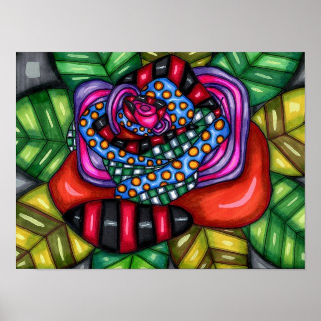 Affiche Dessin de fleur d'art original rose abstrait (Devant)