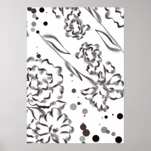 Affiche Dessin de fleurs vintages de Zinnia