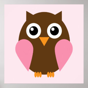Affiche Dessin de hibou pour chambre d'enfant {Rose}
